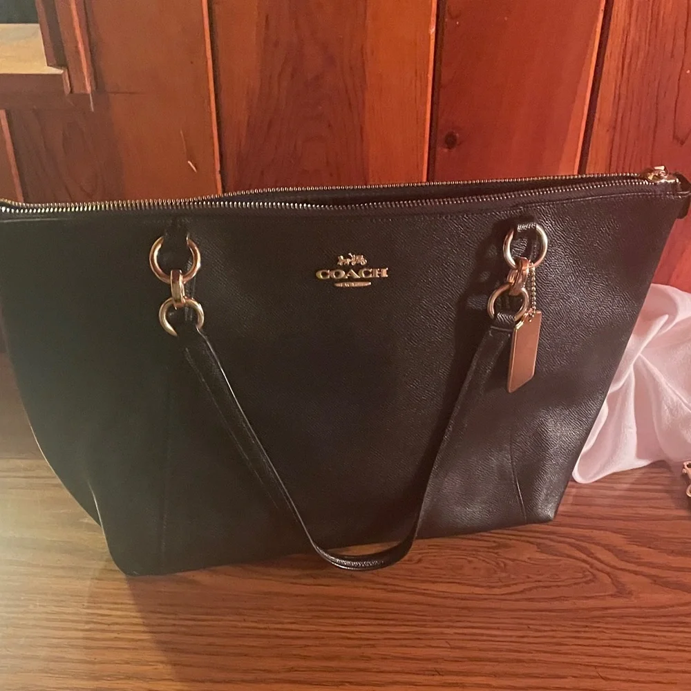 Coach Black Leather Tote with Gold-Tone Hardware - Picture 11 of 16